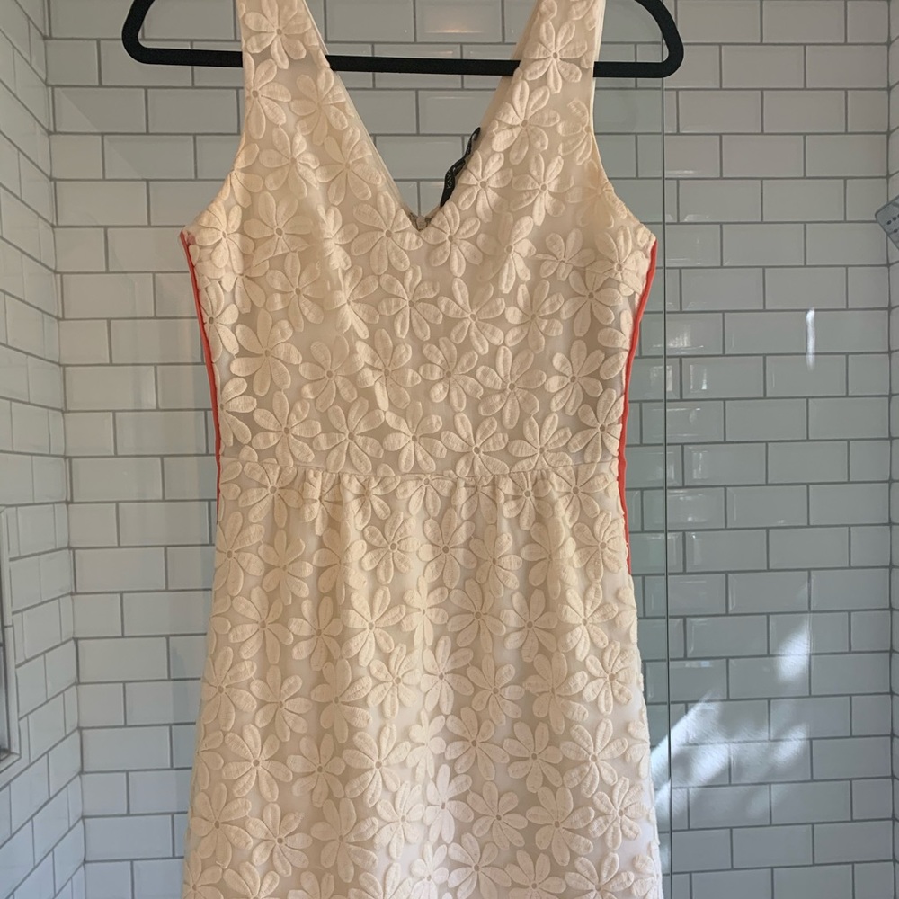 White Floral Dress with Orange Piping